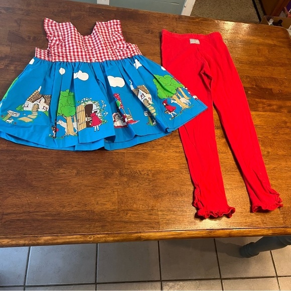 Eleanor Rose Little Red Riding hood 2 pc outfit tunic leggings size 8-10 - Picture 6 of 9